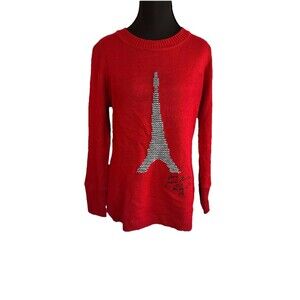 Karl Lagerfeld Red Sweater With Paris Eiffel Tower No Bow Women’s Size M